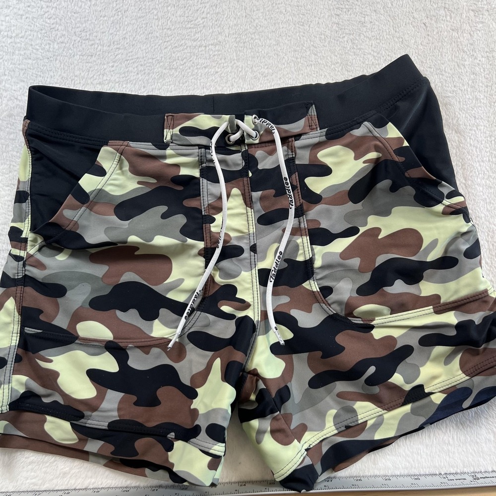 Taddlee Swim Trunks Shorts Mens M Camo Print Stretch Lined Drawstring Pockets